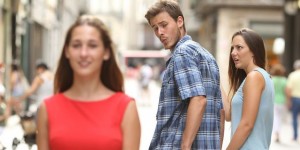 Create meme: distracted boyfriend, a man and a woman, distracted boyfriend meme