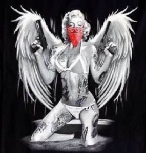 Create meme: angel, Marilyn Monroe with wings and a gun Chicano, angel