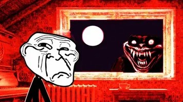 Create meme: trollface is evil, trollface is a scary background, smiling trollface