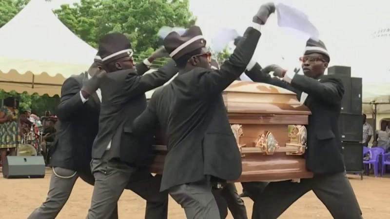 Create meme: funeral , dancing with a coffin, Negros dancing with the coffin