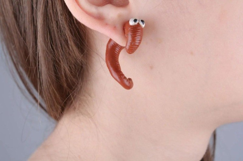 Create meme: earthworm on a white background, worm earrings, tentacle-shaped headphones