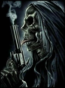 Create meme: skeleton with a gun, skeleton with a gun