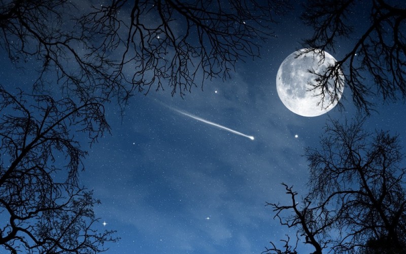 Create meme: the starry sky with the moon, night sky with moon, the moon in the sky