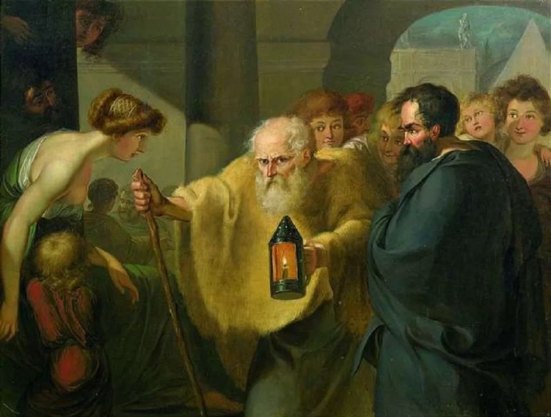 Create meme: Diogenes of Sinope with a lantern, Diogenes I'm looking for a man, the philosopher diogenes