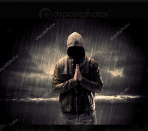 Create meme: guy, people, the hooded man in the rain