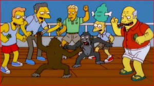 Create meme: the simpsons battle of the apes, the simpsons two monkeys, battle monkeys the simpsons