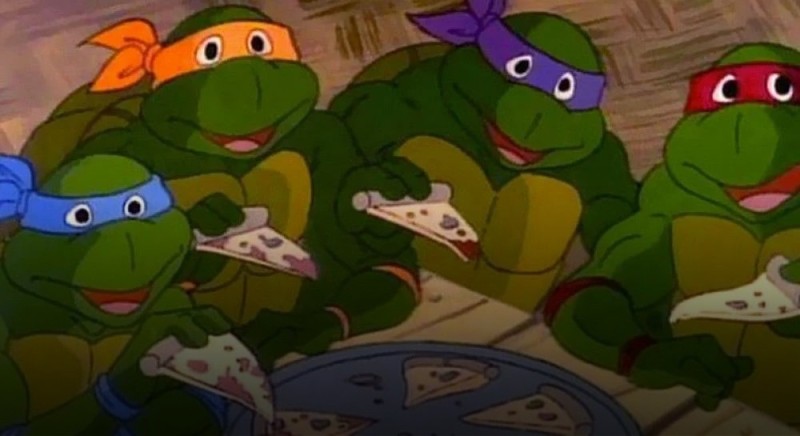 Create meme: Ninja turtles with pizza, cartoon turtles, cartoon teenage mutant ninja turtles