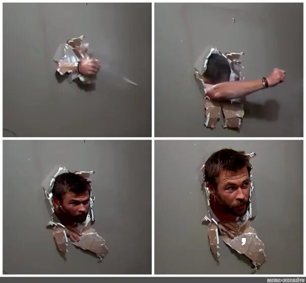 Create meme: Chris Hemsworth meme, Chris Hemsworth from the wall meme, Chris Hemsworth's meme breaks through the wall