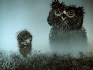 Create meme: hedgehog in the fog owl, hedgehog in the fog cartoon 1975, hedgehog in the fog