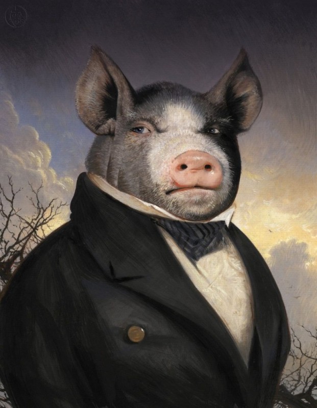 Create meme: pig in a jacket, Pig in a costume painting, pig in a suit