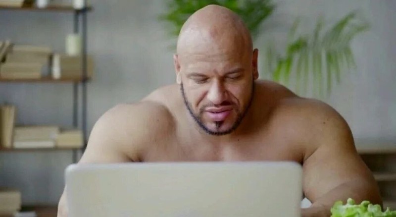 Create meme: thank you for attention meme, a wrestler with a laptop, deep text