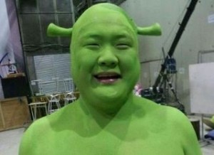 Create meme: stoned Chinaman, Chinese Shrek, Shrek stoned cosplay