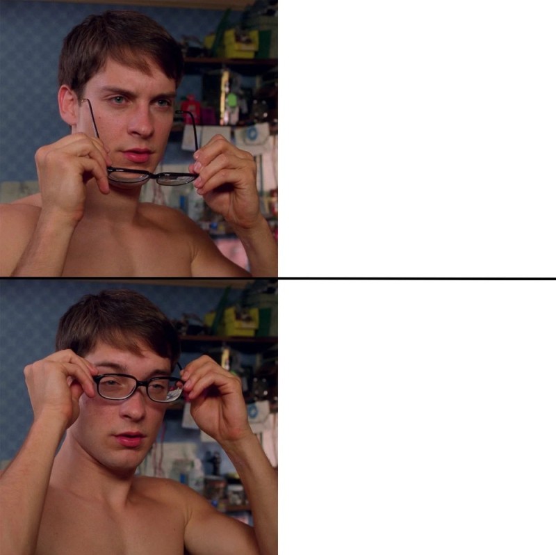 Create meme: Peter Parker wears glasses, Peter Parker glasses, Peter Parker meme with sunglasses