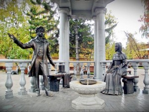 Create meme: the monument to Pushkin, Pushkin monument in Krasnoyarsk, the monument to Pushkin and Goncharova in good quality