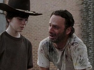 Create meme: the walking dead TV series, Carl walking, the walking dead Rick and Carl