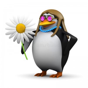 Create meme: penguin with flowers, penguin