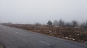 Create meme: in the village, land, road fog