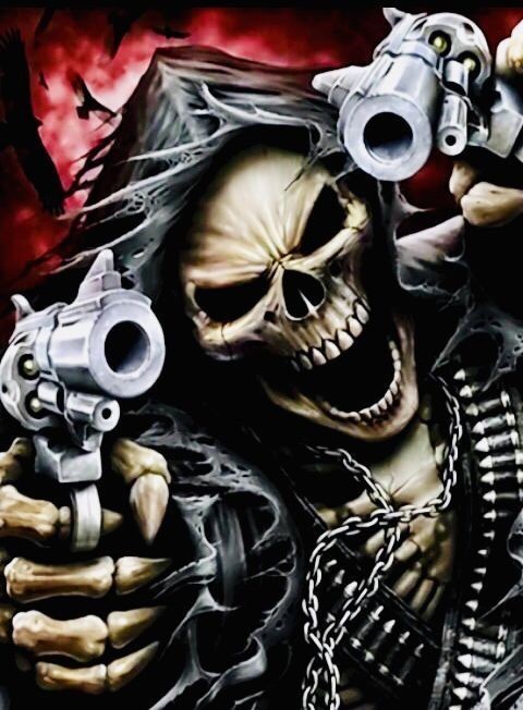 Create meme: skeleton with a gun, cool skeleton, cool skeleton with a gun