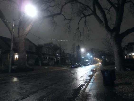 Create meme: street lamp in the fog, street at night, night