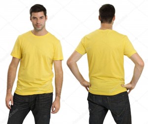 Create meme: men's t-shirt, mustard t-shirt mens, guy in a yellow t-shirt front and back