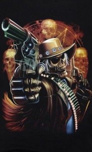 Create meme: skeleton with a gun, skull with guns