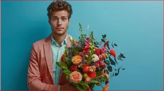 Create meme: The guy with the bouquet, flowers for a man, the guy with the flowers