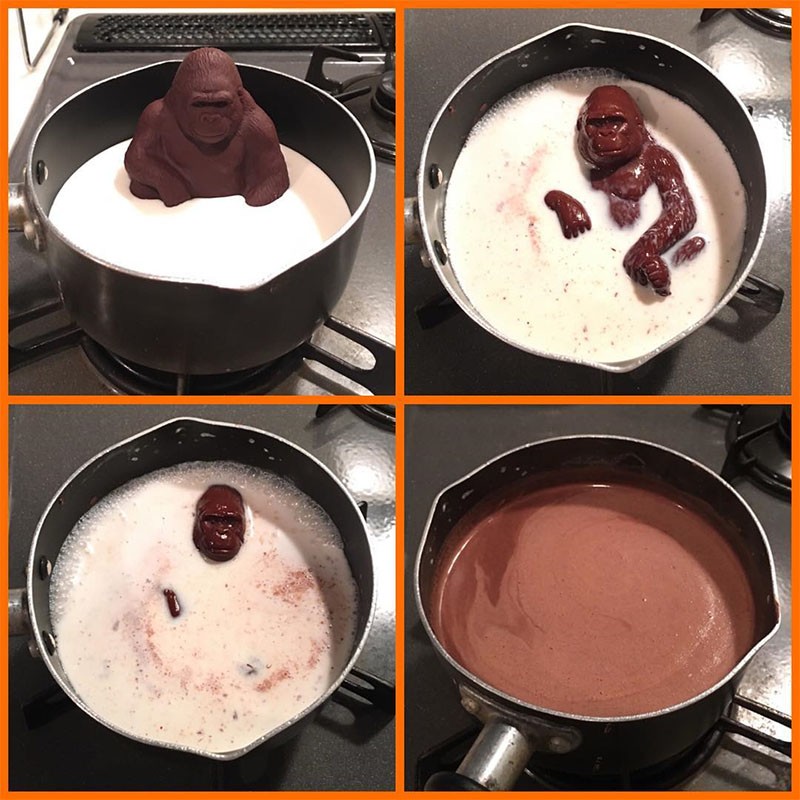 Create meme: chocolate gorilla in milk meme, cocoa with milk, chocolate monkey in milk meme