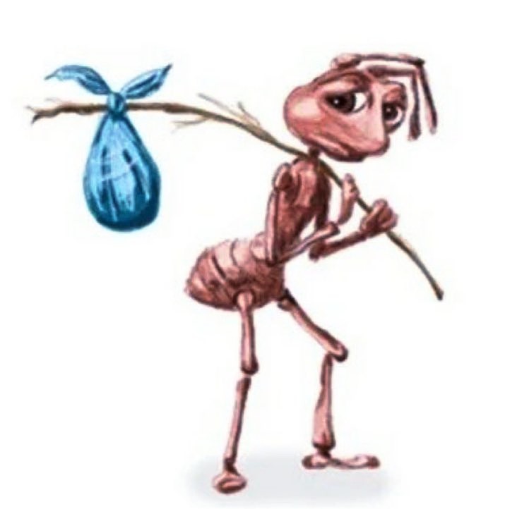 Create meme: ant , ant with a bag meme, ant drawing for children