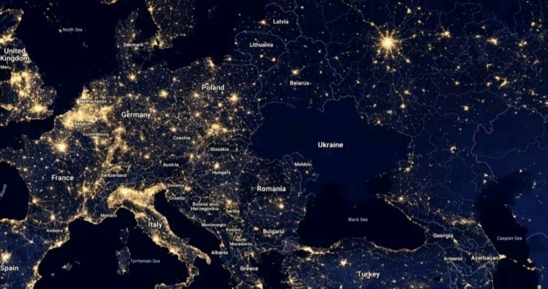 Create meme: city from space, Europe at night from space, russia view from space at night
