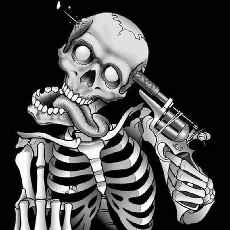 Create meme: skull bones, skeleton with a gun, skeleton with a gun