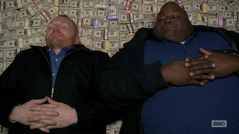 Create meme: meme breaking bad a lot of money, meme the Negro on the money, The negro is lying on the money meme