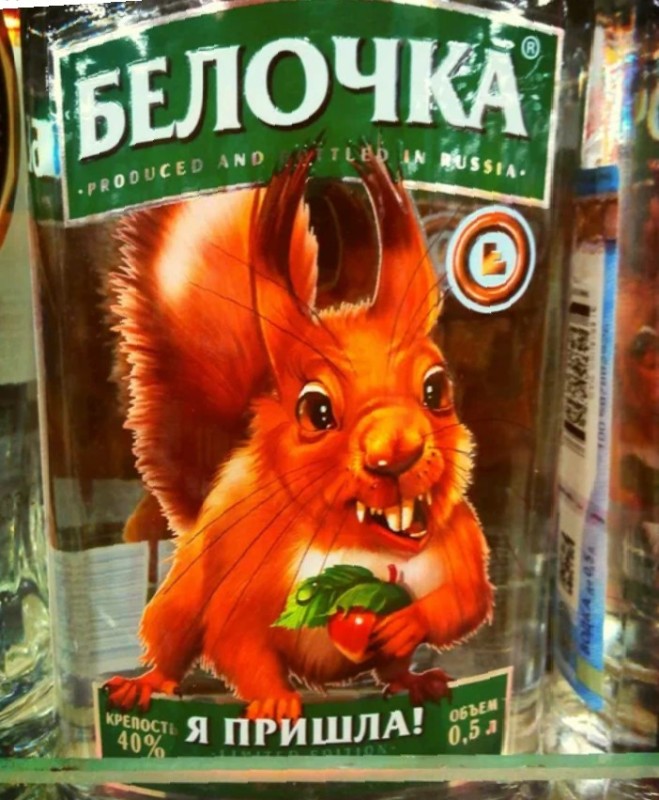 Create meme: vodka belochka, The squirrel came, vodka protein