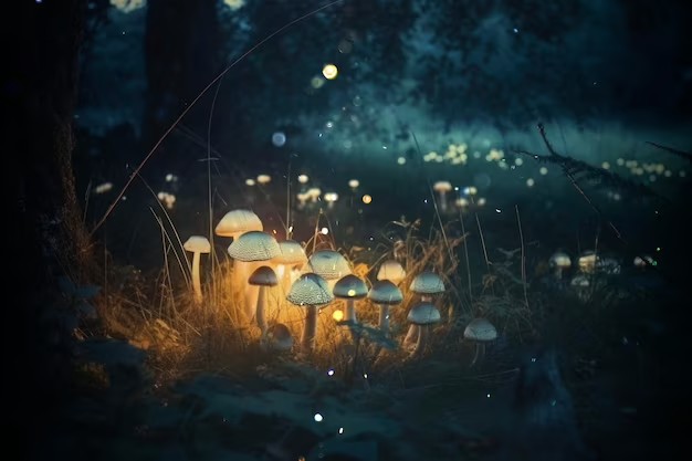 Создать мем: фантастические грибы, лес грибы, фэнтези ночь грибы