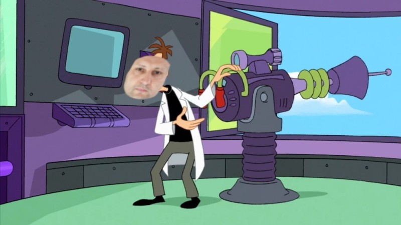 Create meme: dr. fufelschmerz, roger doofenshmirtz, Phineas and ferb