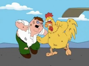 Create meme: cock greedy, battle Griffin with cock, Peter Griffin vs rooster