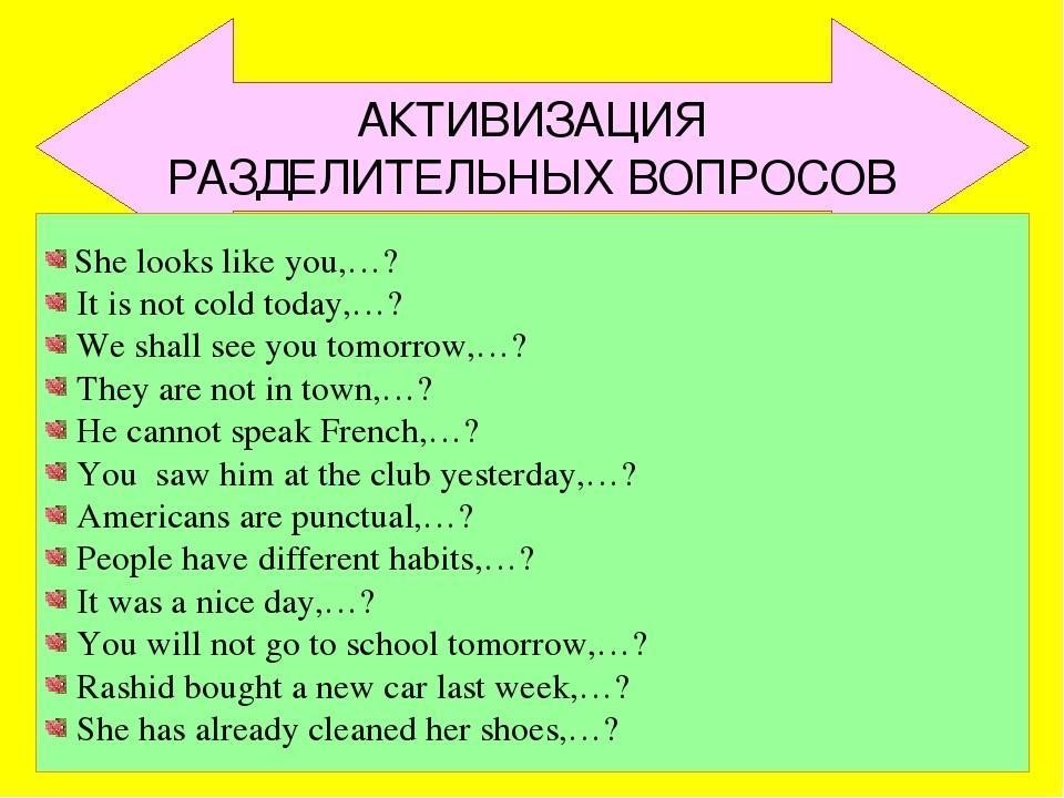 Разделительный вопрос в английском языке презентация 7 класс