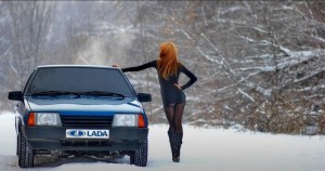 Create meme: 2108 girl, photo session girl & car winter, Lada 2109