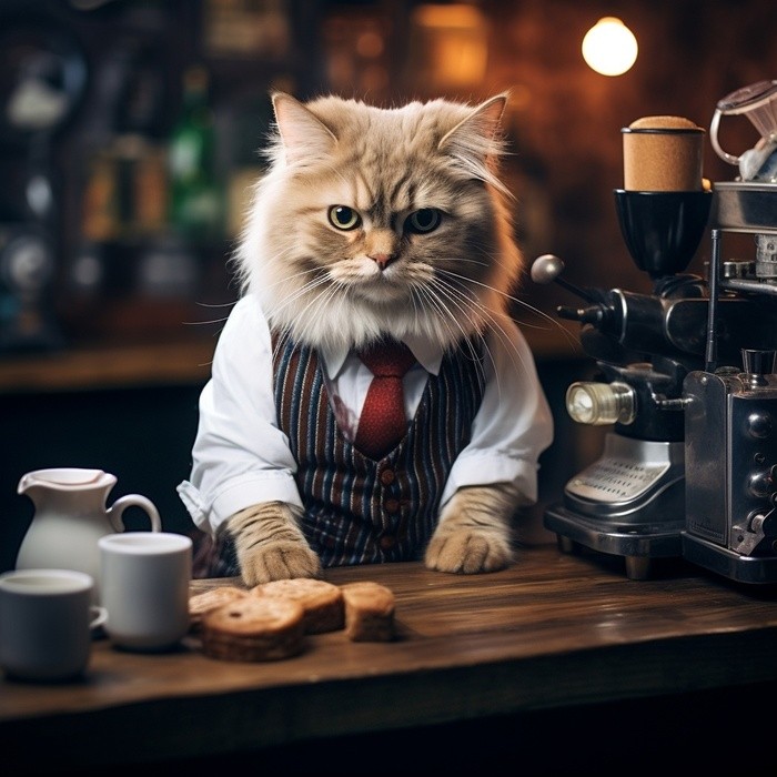 Create meme: The barista's cat, coffee cat, business cat