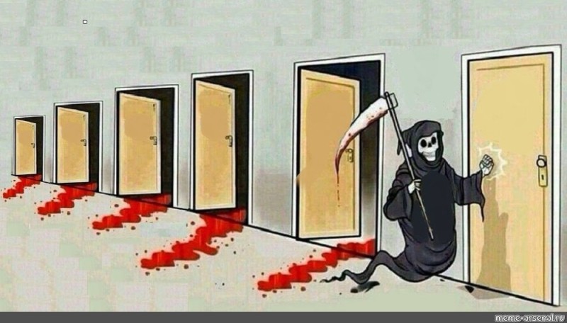 Create meme: death with a scythe knocks on the door, a meme with death and doors, meme the grim Reaper