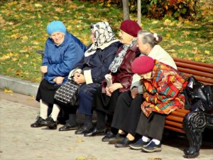 Create meme: Grandmother on the bench