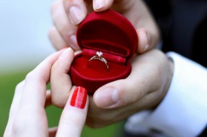 Create meme: gold ring in red box, ring for a marriage proposal, ring for proposal of marriage to the girl