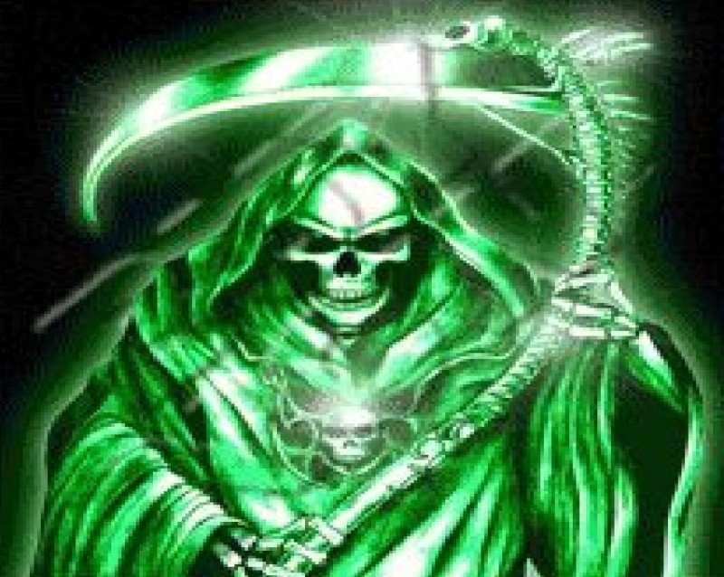 Create meme: skull of death, A green ghost with a scythe, the grim Reaper 