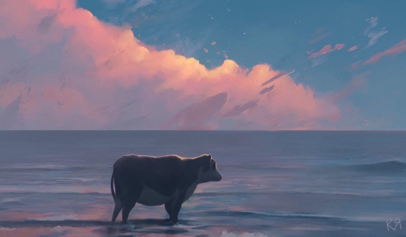 Create meme: cow by the sea, oil painting , figure 