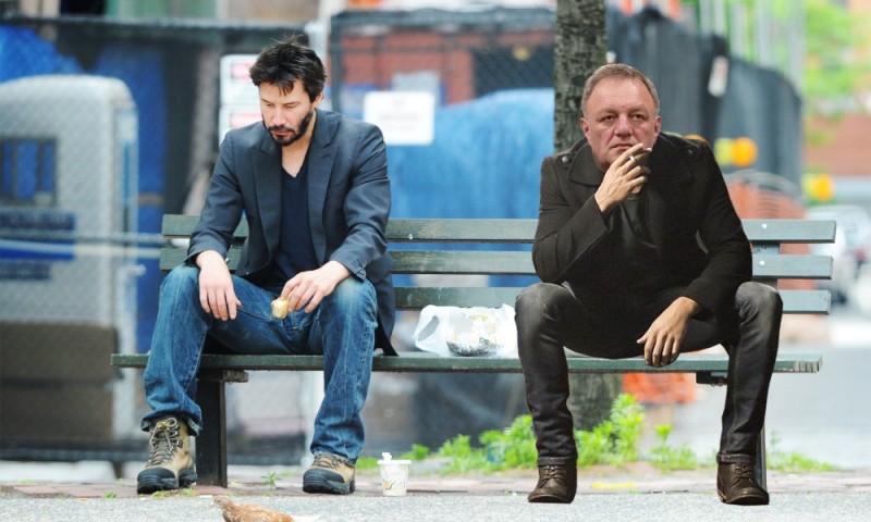 Create meme: Keanu Reeves on a bench, meme Keanu Reeves, sad Keanu Reeves 