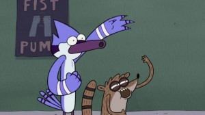 Создать мем: обычный мультик мона, мордекай и ригби ууу, regular show mordecai