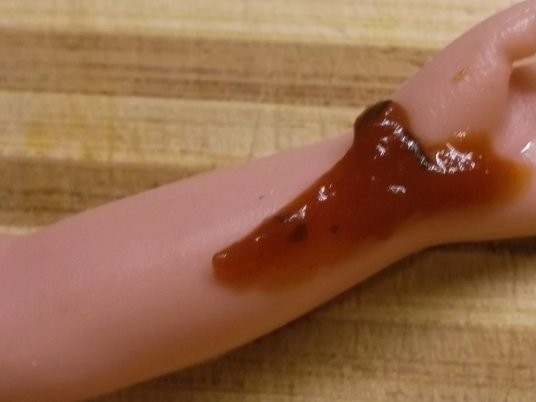 Create meme: body part, tomato sauce, hand in ketchup