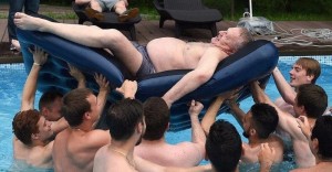 Create meme: Zhirinovsky on the mattress in the pool, Zhirinovsky on an inflatable mattress