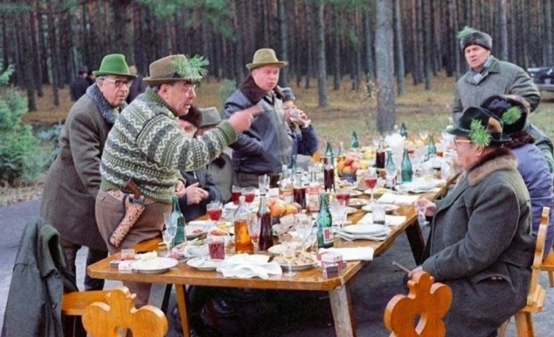 Create meme: hunting feast, hunting regulations, Brezhnev and Tito on the hunt