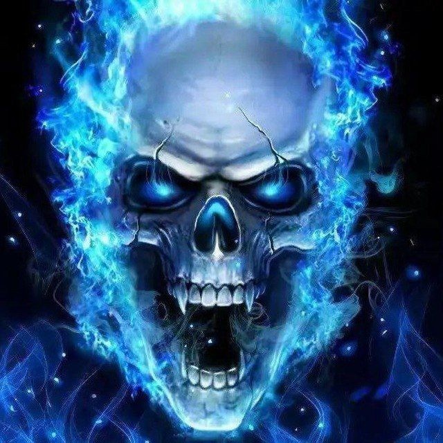 Create meme: the fiery skull, skull on fire, blue skull