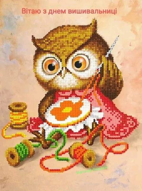 Create meme: owl embroidery, bead embroidery, owl needlewoman